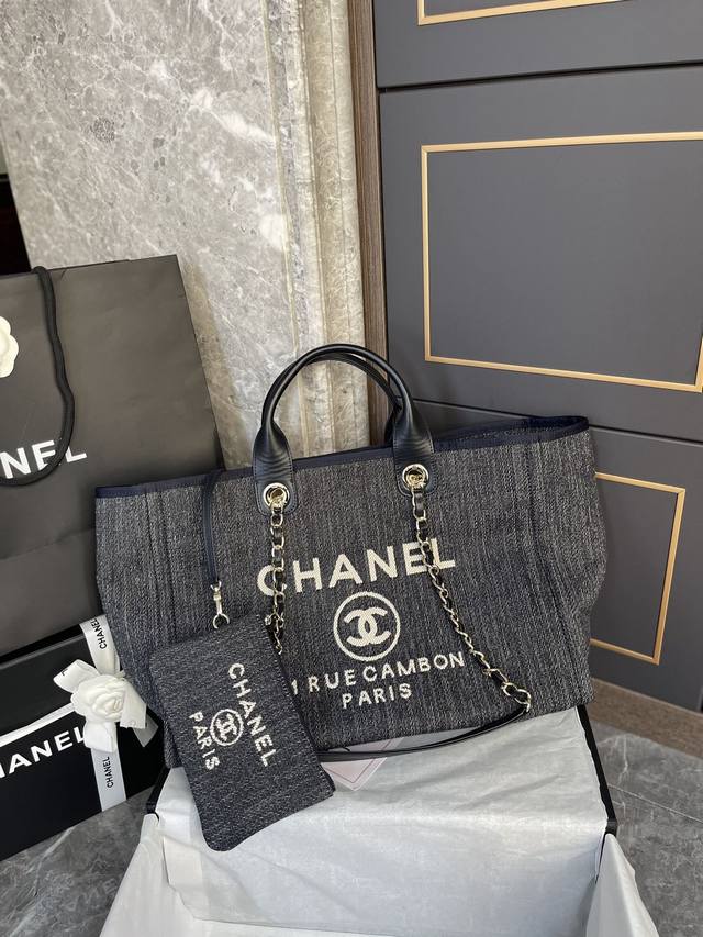 法国 高端定制品 Chanel As66941# Chanel 2022新色母子沙滩牛仔帆布包 经典旅游购物袋系列 原版牛皮手柄 妈咪包简易的搭扣设计 任何细节