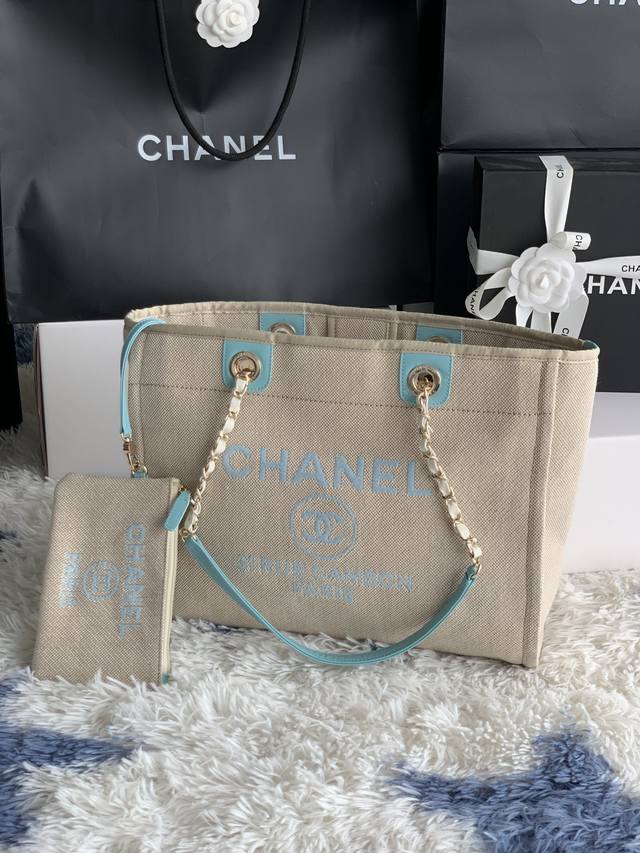 法国 高端定制品 Chanel As67001# Chanel 2022新色母子沙滩牛仔帆布包 经典旅游购物袋系列 原版牛皮手柄 妈咪包简易的搭扣设计 任何细节