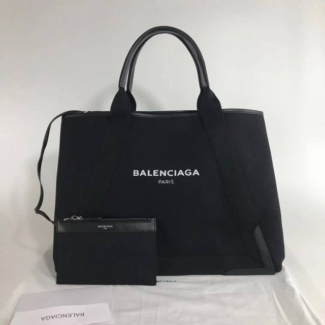代购版本 专柜最新系列balenciaga巴黎世家 Le Dix Money 黑色帆布 配牛皮 购物袋 尺寸 43*33*21Cm