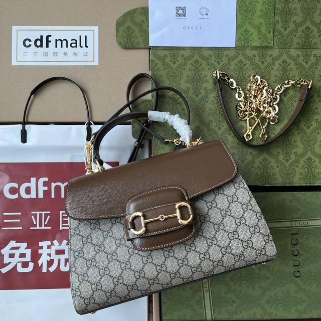 原厂皮配 Cdfmall三亚免税店手提袋 Gucci Horsebit 1955系列中号手袋 款号702049 Gucci Horsebit 1955系列采用米