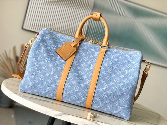 顶级原单 M25334 KEEPALL BANDOULI本款Keepall Bandouliere 45旅行袋Monogram Denim材质响夏日序曲：棉料织